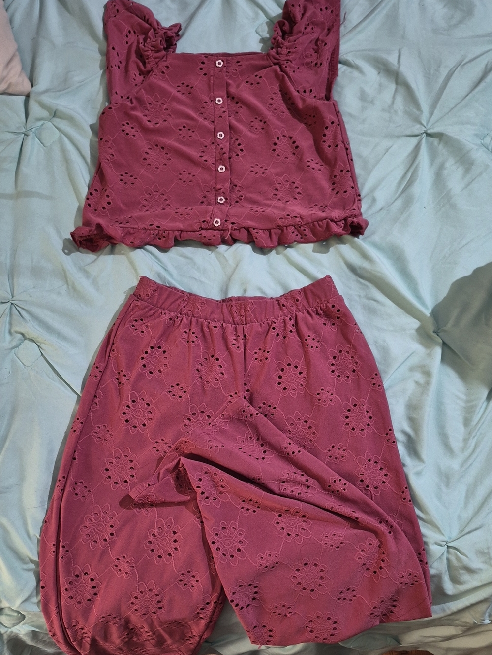 Women’s Eyelet Midi Skirt in Deep Rose